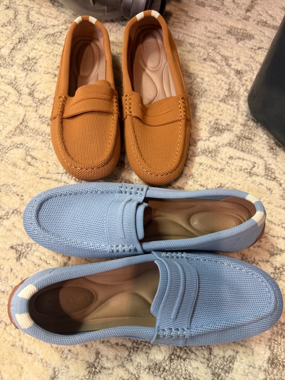 Casual Knit Penny Loafers - Blue and Caramel